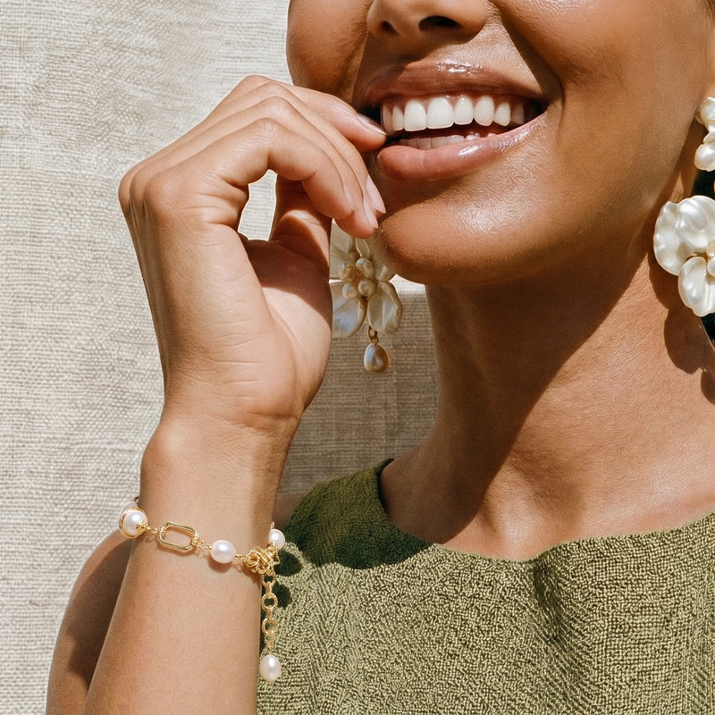 Golden Pearl Armband - 14K vergoldetes Messing